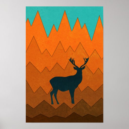 Poster Silhouette de cerf automne Abstrait coloré (Devant)