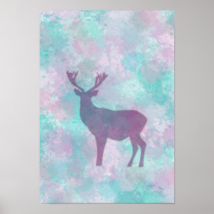 Poster Silhouette de cerf Simple abstrait Winter Mignonne