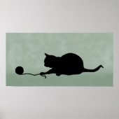 Poster Silhouette de chat en jeu Noir sur Vert Muté (Devant)