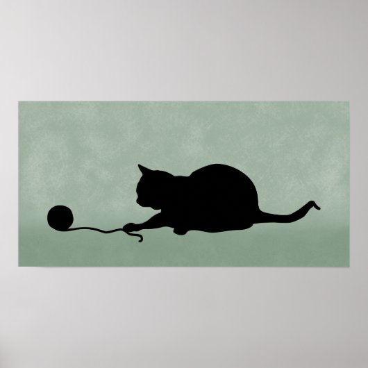 Poster Silhouette de chat en jeu Noir sur Vert Muté (Devant)