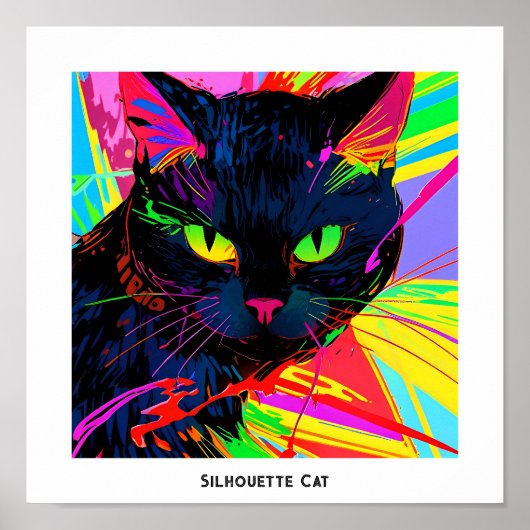 Poster Silhouette de chat noir dans l'art pop abstrait co (Devant)