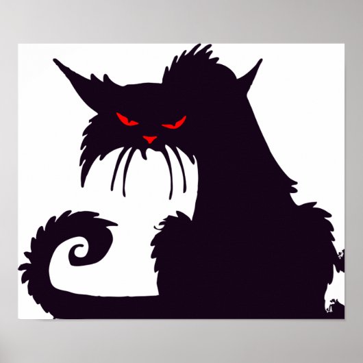 Poster Silhouette de chat noir malin avec yeux rouges (Devant)