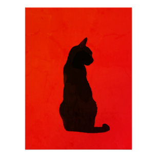 Poster Silhouette de chat noir minimaliste Art rouge mode
