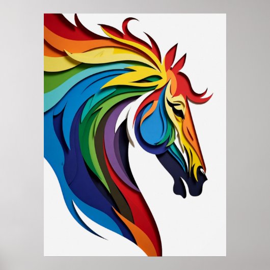 Poster Silhouette de cheval arc-en-ciel vibrant (Devant)