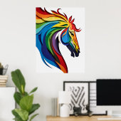 Poster Silhouette de cheval arc-en-ciel vibrant (Bureau à domicile)