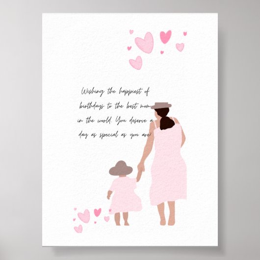 Poster Silhouette de cœur rose de mère et fille (Devant)