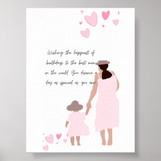 Poster Silhouette de cœur rose de mère et fille