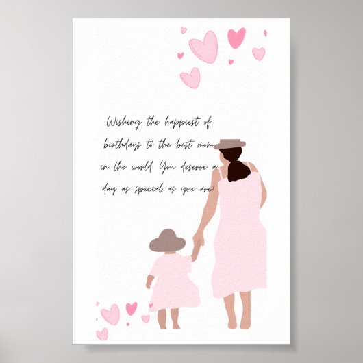 Poster Silhouette de cœur rose de mère et fille (Devant)