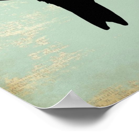 Poster Silhouette de colibri sur Arrière - plan Blue Grun (Coin)