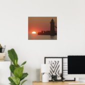 Poster Silhouette de coucher de soleil du phare du peuple (Bureau à domicile)