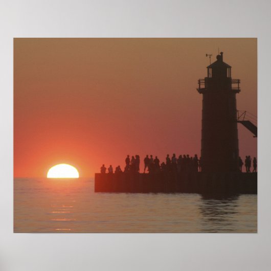 Poster Silhouette de coucher de soleil du phare du peuple (Devant)
