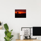 Poster Silhouette de cow-boy solitaire Coucher de soleil (Bureau à domicile)