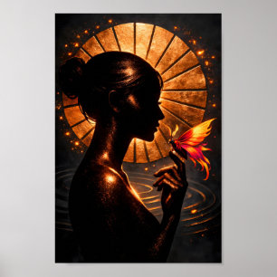 Poster Silhouette de femme dorée Papillon Art Fantastique