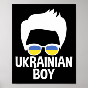 Poster Silhouette de garçon ukrainien Drapeau patriotique