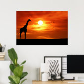 Poster Silhouette de girafe au coucher du soleil (Bureau à domicile)