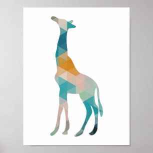Poster Silhouette de girafe géométrique colorée