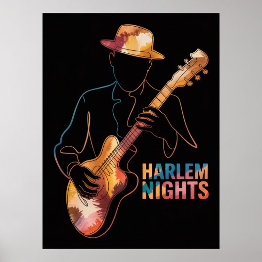 Poster silhouette de guitare pour les nuits de Harlem (Devant)