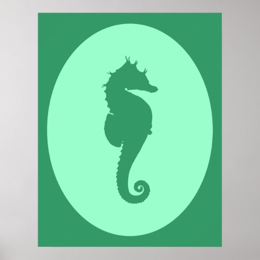 Poster Silhouette de hippocampe vert (Devant)