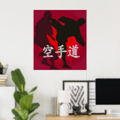 Poster Silhouette de Karate Fighters sur un Arrière - pla (Bureau à domicile)