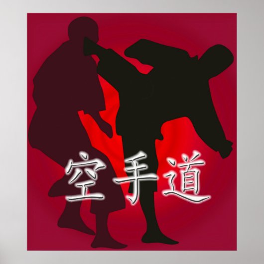 Poster Silhouette de Karate Fighters sur un Arrière - pla (Devant)