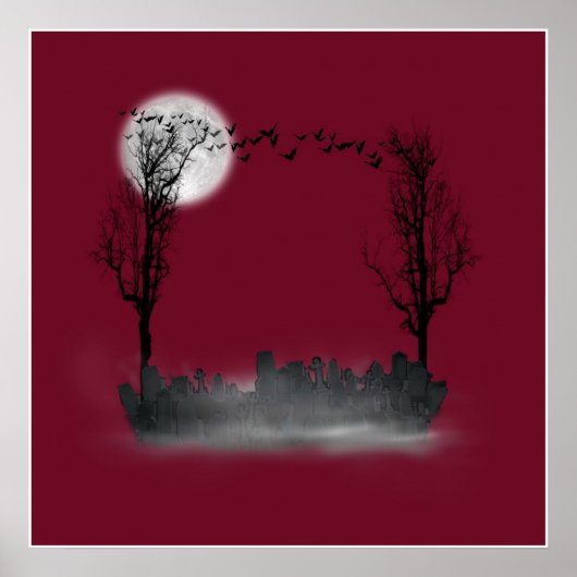 Poster Silhouette de la scène du cimetière d'Halloween (Devant)