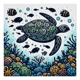 Poster Silhouette de la tortue de mer