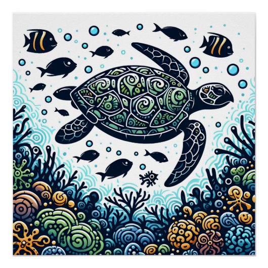 Poster Silhouette de la tortue de mer (Devant)