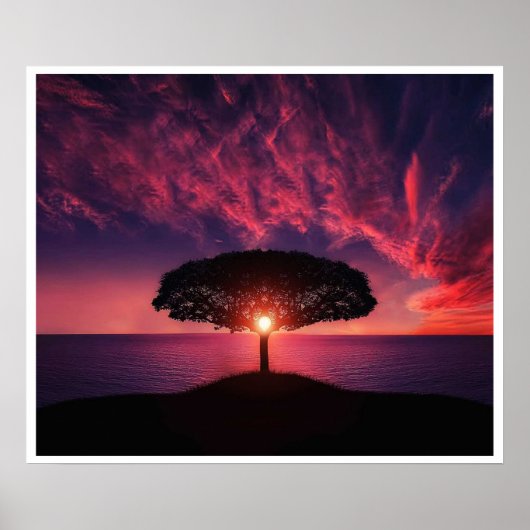 Poster Silhouette de l'arbre du coucher de soleil (Devant)