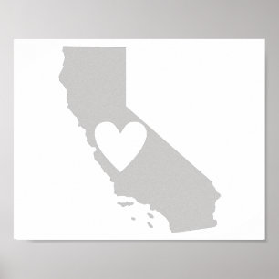Poster Silhouette de l'état du coeur de la Californie