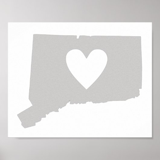 Poster Silhouette de l'état du Connecticut du coeur (Devant)