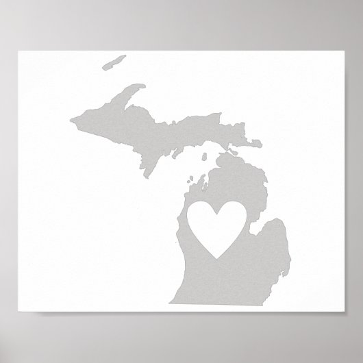 Poster Silhouette de l'état du Michigan du coeur (Devant)