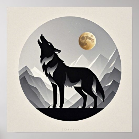 Poster Silhouette de loup lisse noir gris minimaliste (Devant)