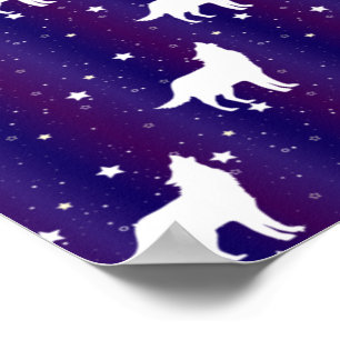 Poster Silhouette de loup nuit étoilée galaxie amoureux u