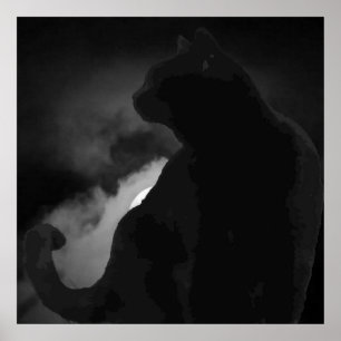 Poster Silhouette de lune de chats noirs