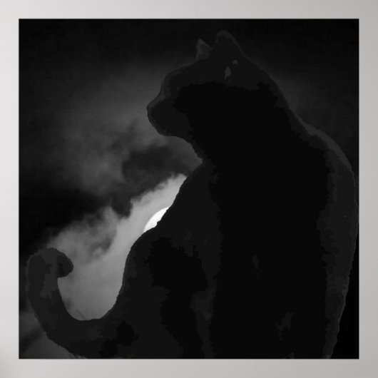 Poster Silhouette de lune de chats noirs (Devant)
