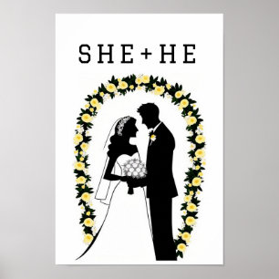 Poster Silhouette de mariage d'une mariée et d'un marié