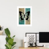 Poster Silhouette de papillon Riche Tan Fond Turquoise (Bureau à domicile)