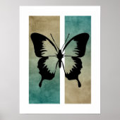 Poster Silhouette de papillon Riche Tan Fond Turquoise (Devant)