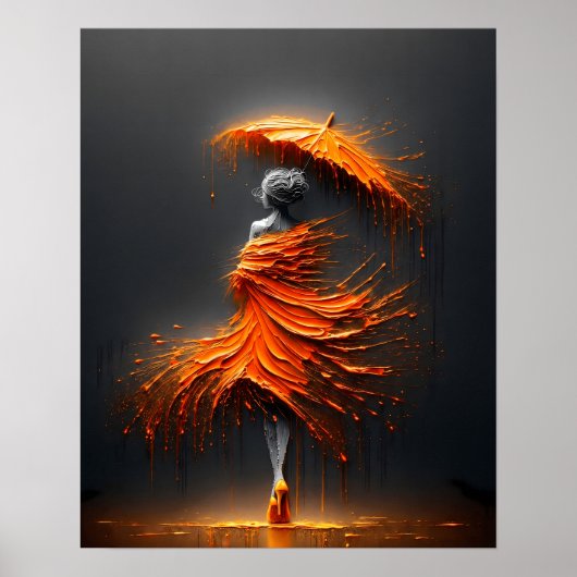 Poster Silhouette de parapluie orange Impasto (Devant)