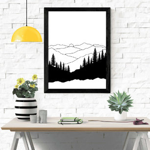 Poster Silhouette de pin montagneux