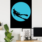 Poster Silhouette de plongée en scaphandre (Bureau à domicile)