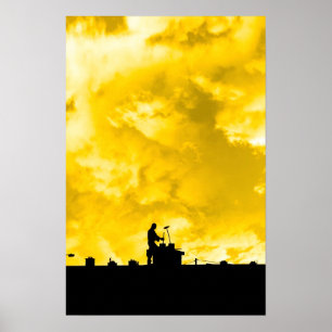 Poster silhouette de ramoneur sur le dessus de toit