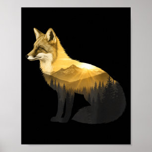 Poster Silhouette de renard Montagne Forêt Enfants Nature