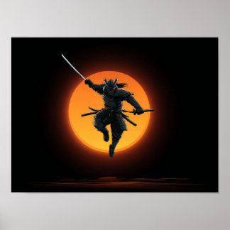 Poster Silhouette de saut de samouraï dynamique