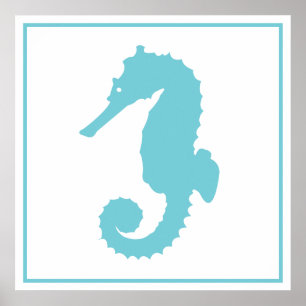 Poster Silhouette de Seahorse bleu océanique moderne