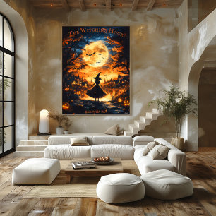 Poster Silhouette de sorcière Halloween - Pleine lune et