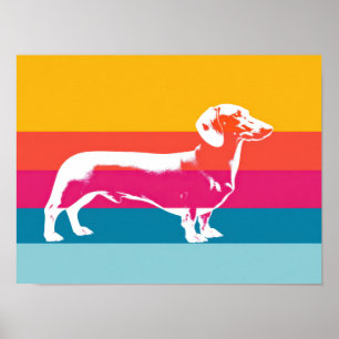 Poster Silhouette de teckel d'art pop rétro