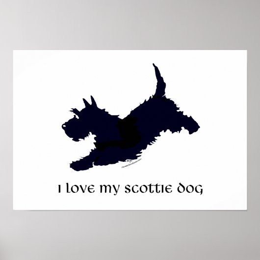 Poster Silhouette de Terrier Écossais en course (Devant)