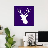 Poster Silhouette de tête de cerf blanc - violet (Bureau à domicile)