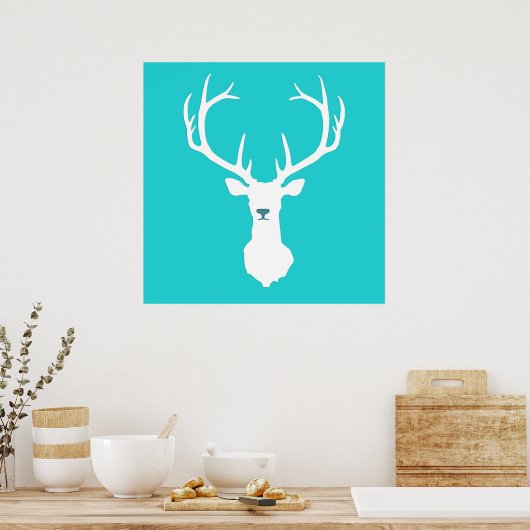 Poster Silhouette de Tête de Cerf Turquoise (Cuisine)